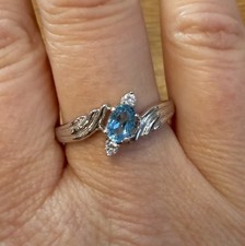 Vintage Blue Topaz Cubic Zirconia Sterling Silver Ring Size 11