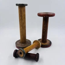 Lot Of 4 Antique Wood Textile Mill Industrial Spool Bobbin Spindle Craft Candle