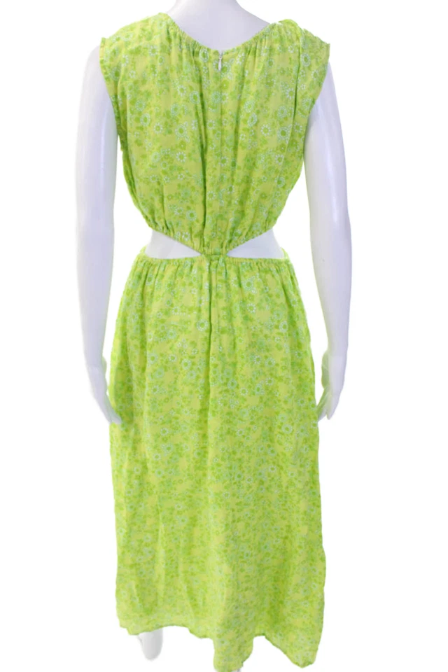 Maxi Vestido Solero Mujer Faithfull The Brand Verde Lino Floral Cuello Redondo Talla 10 Foto 3 de 4