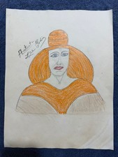 Lee Godie - painting drawing 12.5 x 9.8 in  on old paper signed stamped