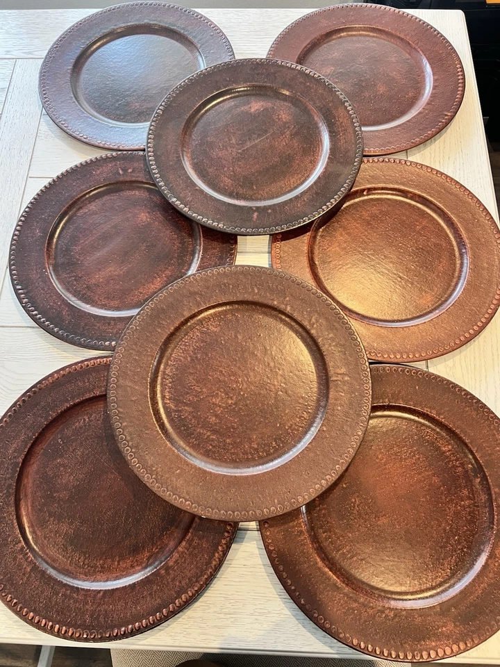 "Lote 6 placas de cargador Gibson Overseas de 13"" imitación cuero marrón cuentas adorno cena" Foto 2 de 4