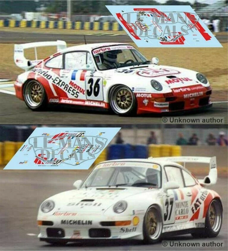 Décal Porsche 911 GT2 evo Le Mans 1995 1:32 1:43 1:24 1:18 slot decals - Photo 1/1