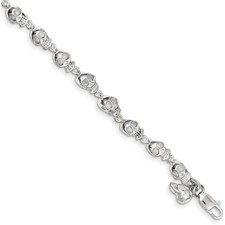Sterling Silver Skull Fancy Link Bracelet 7"