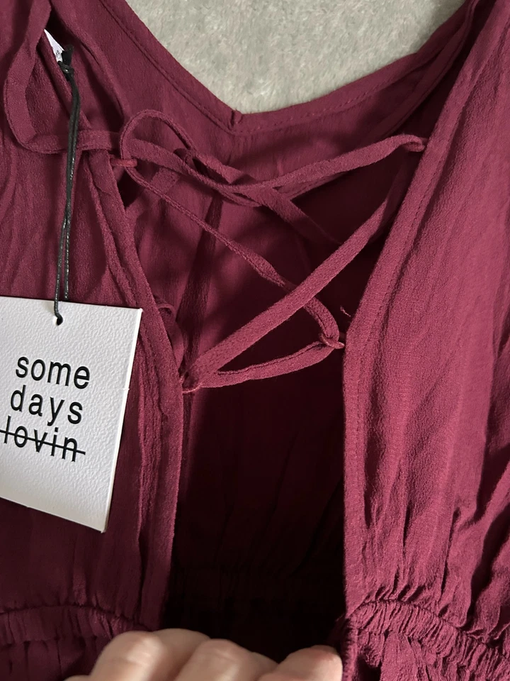 Somedays Lovin Women’s L Wine Romper Spaghetti Strap Cold Shoulder NWT - Image 4 of 4