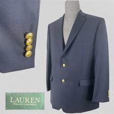 Lauren Ralph Lauren Blazer Jacket Mens 44R Navy Blue Solid Wool Gold Buttons