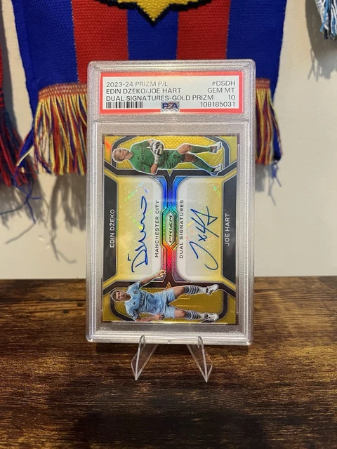2023-24 Panini Prizm PL Edin Dzeko / Joe Hart Dual Auto Gold Prizm 5/5 PSA 10