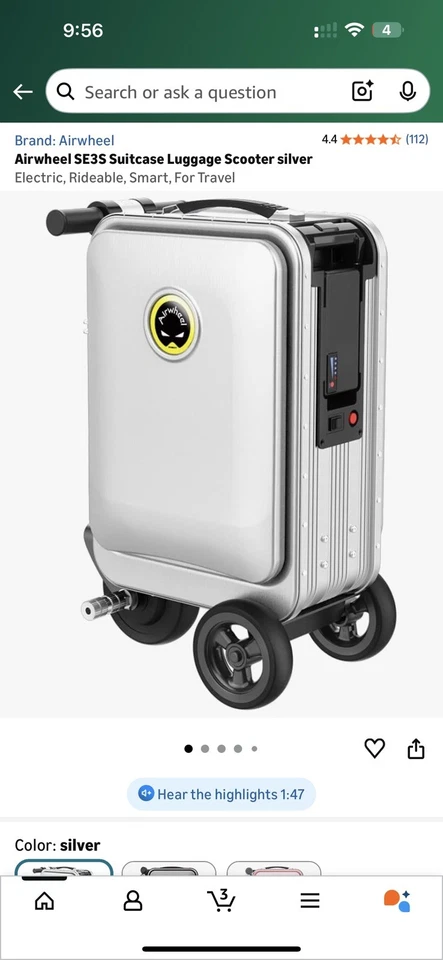 Airwheel SE3SL Scooter Eléctrico Inteligente Viaje Control Remoto Maleta Foto 4 de 4