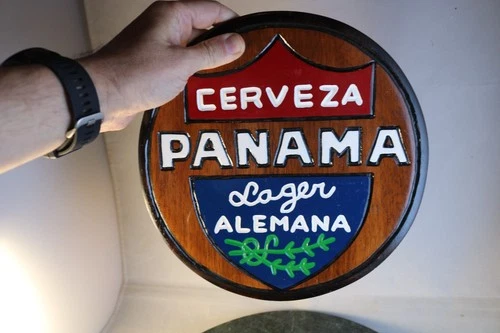 Vintage Cerveza Panama Lager Alemana Wood Advertising Beer Sign Wall Art 10"