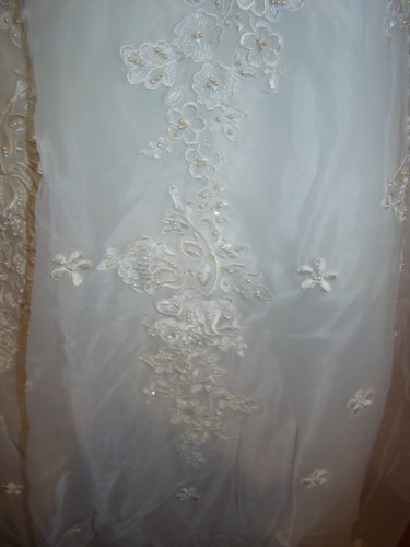 Vintage Brautkleid Spitze & Perlenspitze mit Schleppe & Schleier cremeweiß - Bild 6 von 24