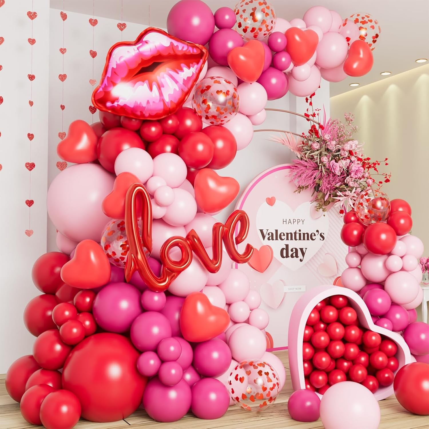 138Pcs Valentine's Day Balloon Garland Kit - Red, Pink & Retro Pin Balloons for Romantic Decor
