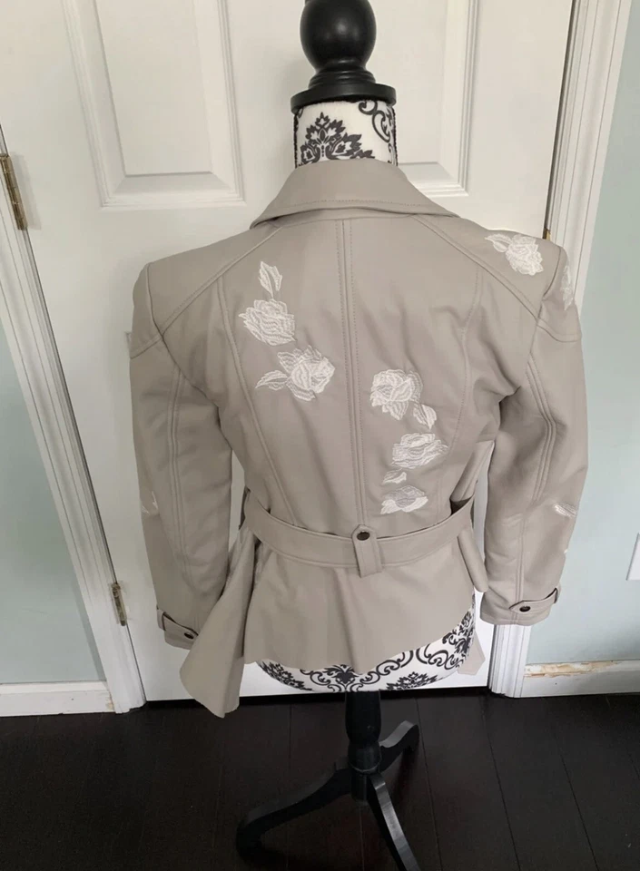 Inc nuevo sin etiquetas imitación cuero beige chaqueta floral Foto 3 de 4