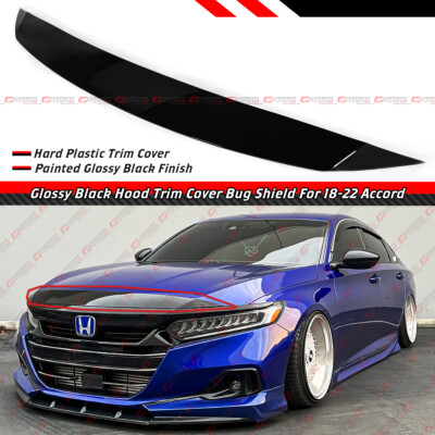 #ad FOR 18 22 HONDA ACCORD GLOSS BLACK FRONT BUMPER UPPER HOOD TRIM COVER BUG SHIELD $58.99