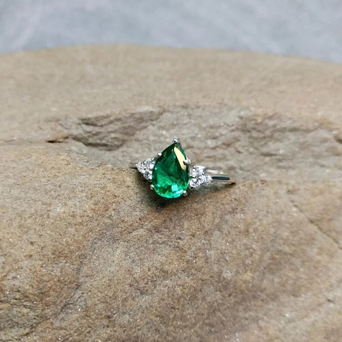 Esmeralda Verde Piedra Anillo 14K Oro Blanco Macizo Joyería Para de Compromiso - Imagen 8 de 12