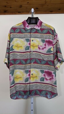 Byblos Vintage Rayon Aloha Hawaiian Multicolor Floral Rose Camp Shirt 50 Italy