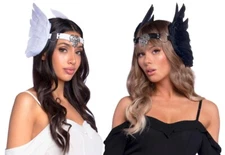Women Goddess Style Headband with Feathers Leather Strap Angel Halo Headpiece