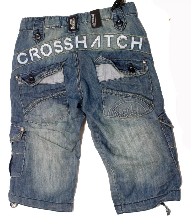 NEW MENS CROSSHATCH LONG 3 4 SHORTS LIGHT WASH JEAN STYLE 28 32
