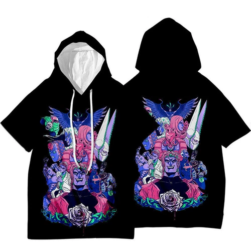 JoJo's Bizarre Adventure Jotaro Kujo Short Sleeve Hoodie Shirt Thin Material