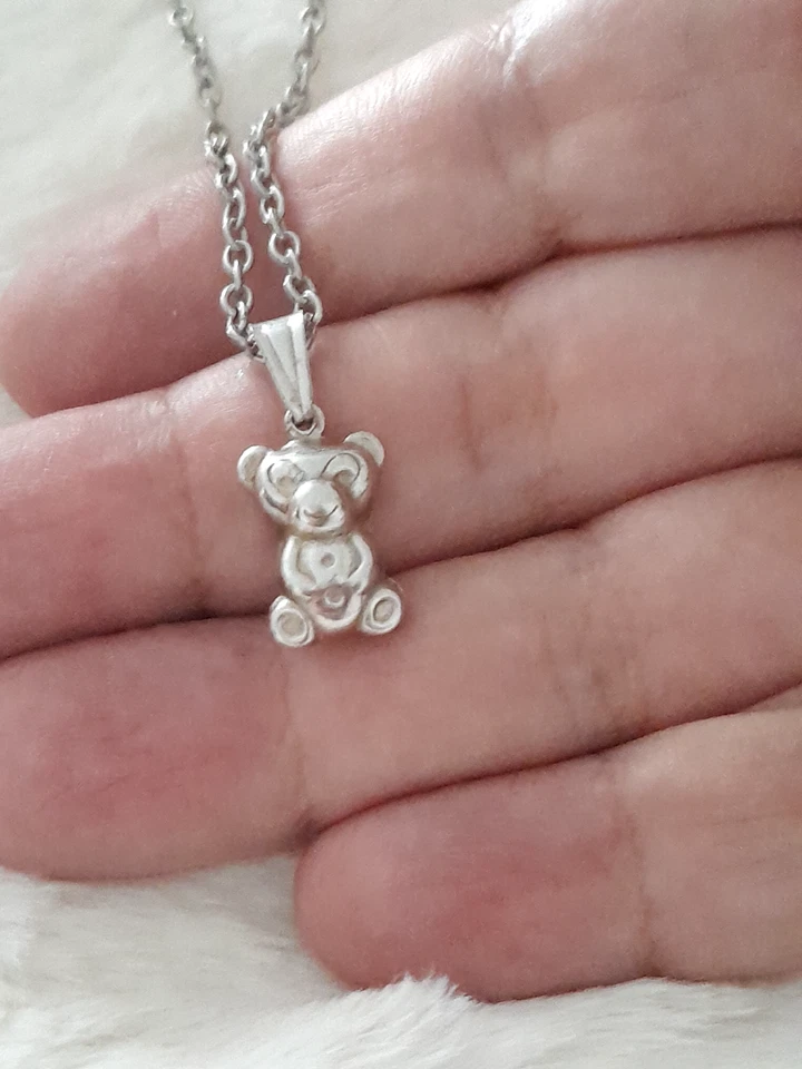 COLLANA MINIMALISTA CON CIONDOLO ORSO 3D ARGENTO 925 MINI ORSETTO 🐻 TEDDY BEAR - Immagine 3 di 4