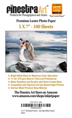 5'' X 7'' Premium Luster Inkjet Photo Paper - 100 Sheets