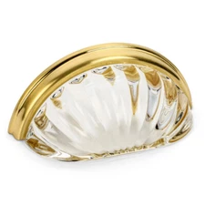 Cosmas Brushed Brass with Clear Glass Cabinet Cup Pull #6381BB-C