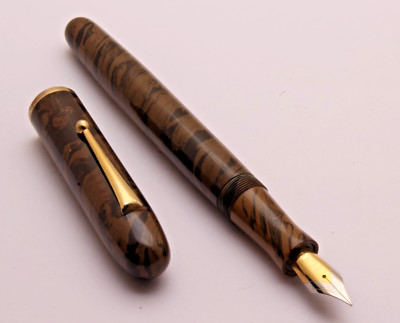 Brown & Black Ebonite Body 3 in 1 Ink Filling Fountain Pen Vintage New Old Stock
