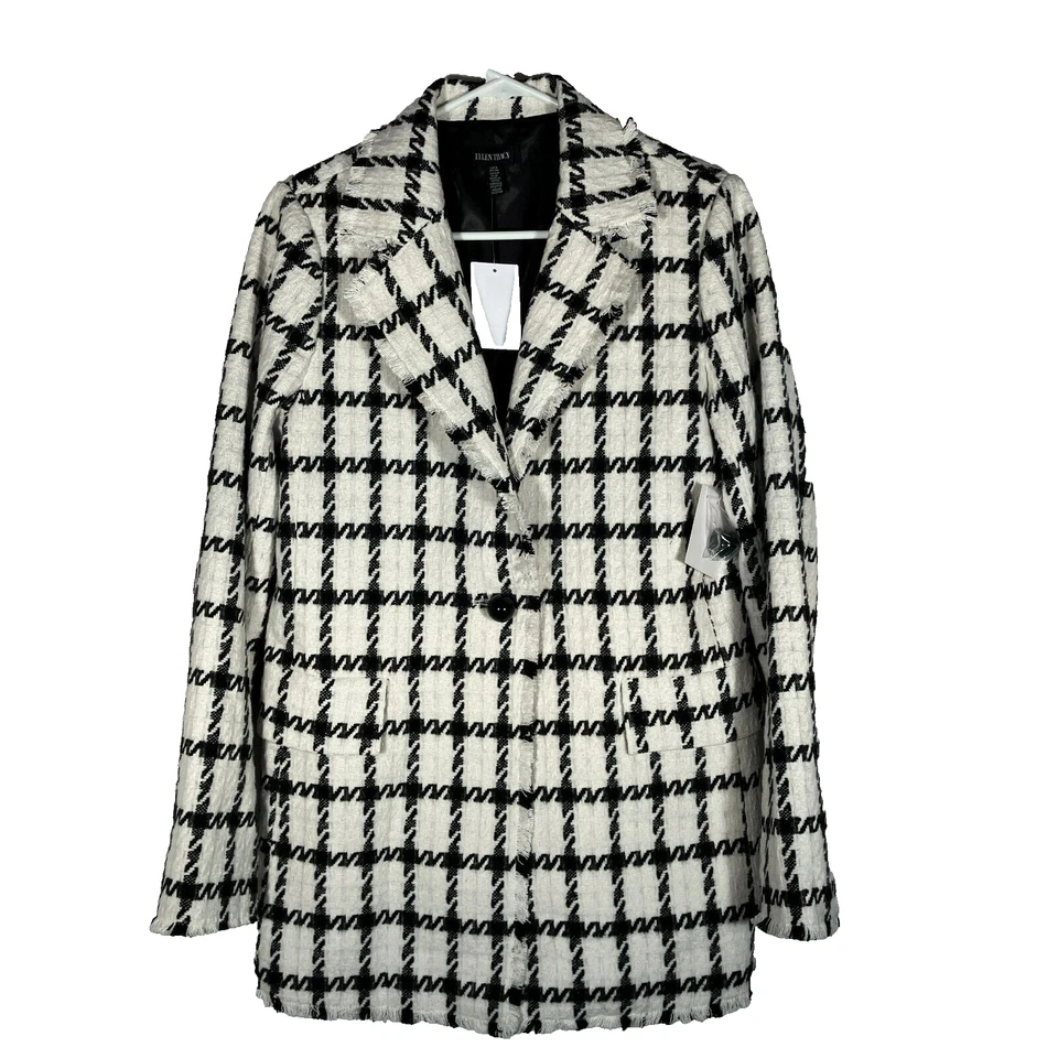 Ellen Tracy Blazer Women's Small Black & White Checkered Boucle Coat, Jacket - Image 3 of 4