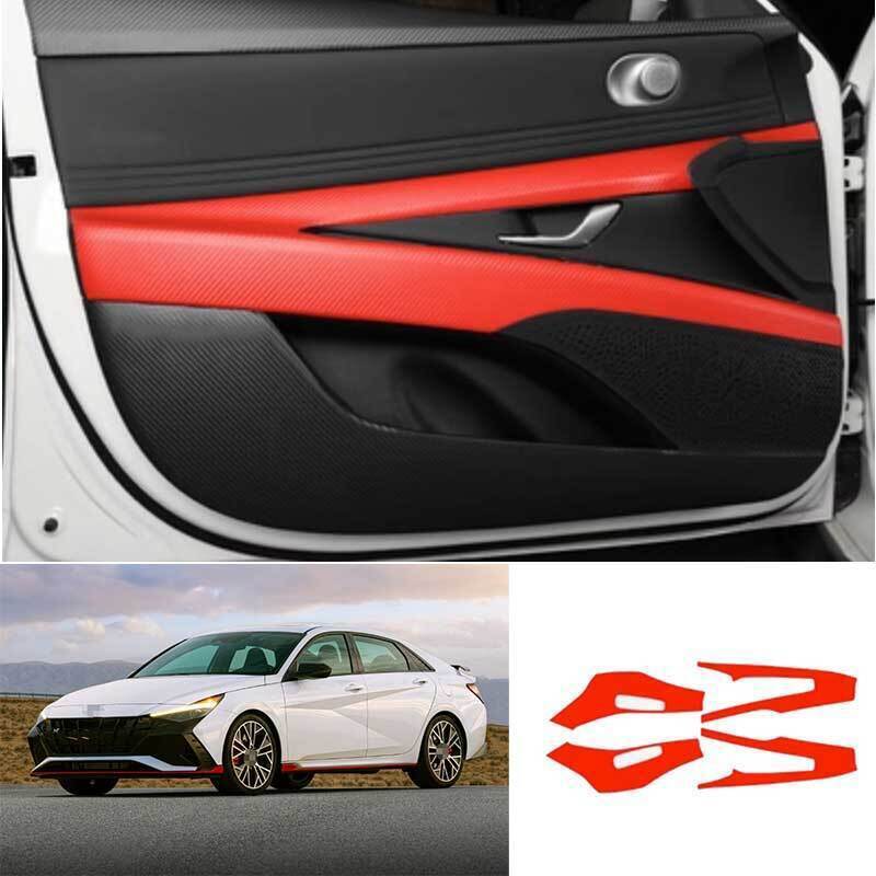 4x For Hyundai Elantra 21-2023 Leather Red Carbon Fiber Inner Door Armrest Cover