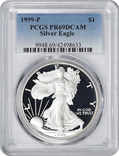 1999-P American Silver Eagle Dollar PR69DCAM PCGS Proof 69 Deep Cameo
