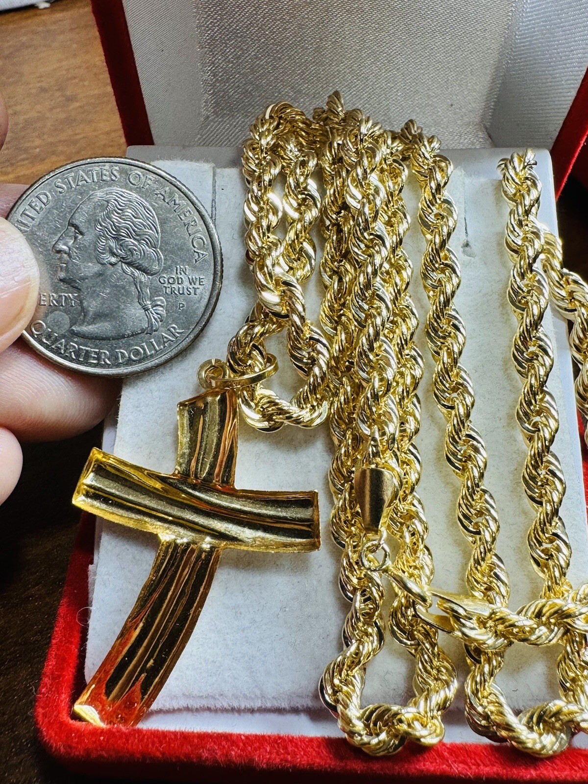 18K 750 Real Geniune Gold Cross Rope Necklace Mens Women’s 24” long 4.5mm 11.1g eBay