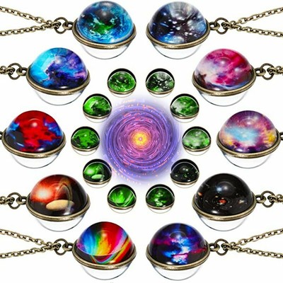 Double Sided Glow in the Dark Necklace Pendant Galaxy System Glass Dome Planet