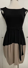 Ann Taylor Dress Womens Size 2 Black & Tan Color Block Tulip Dress