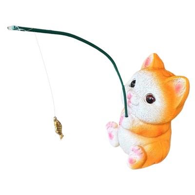 Resin Cat Fishing Figurine Cat Figurine Kitten Fishing Fish Tank Decoration