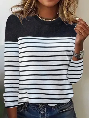 Women's Long Sleeve Stripe Blouse Ladies Casual Loose Tee Shirts Tops Plus Size - Picture 6 of 20