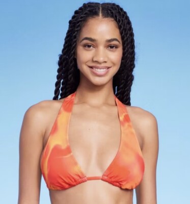 Wild Fable Women s XXS 00 Bikini Top Red Orange Tie Dye Effect Multiway New
