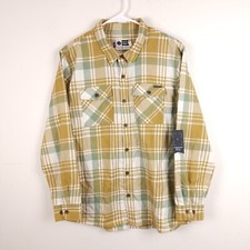 Salty Crew Shirt Men Large Gold Yellow Green Plaid Button Up Flannel Fishing NWT