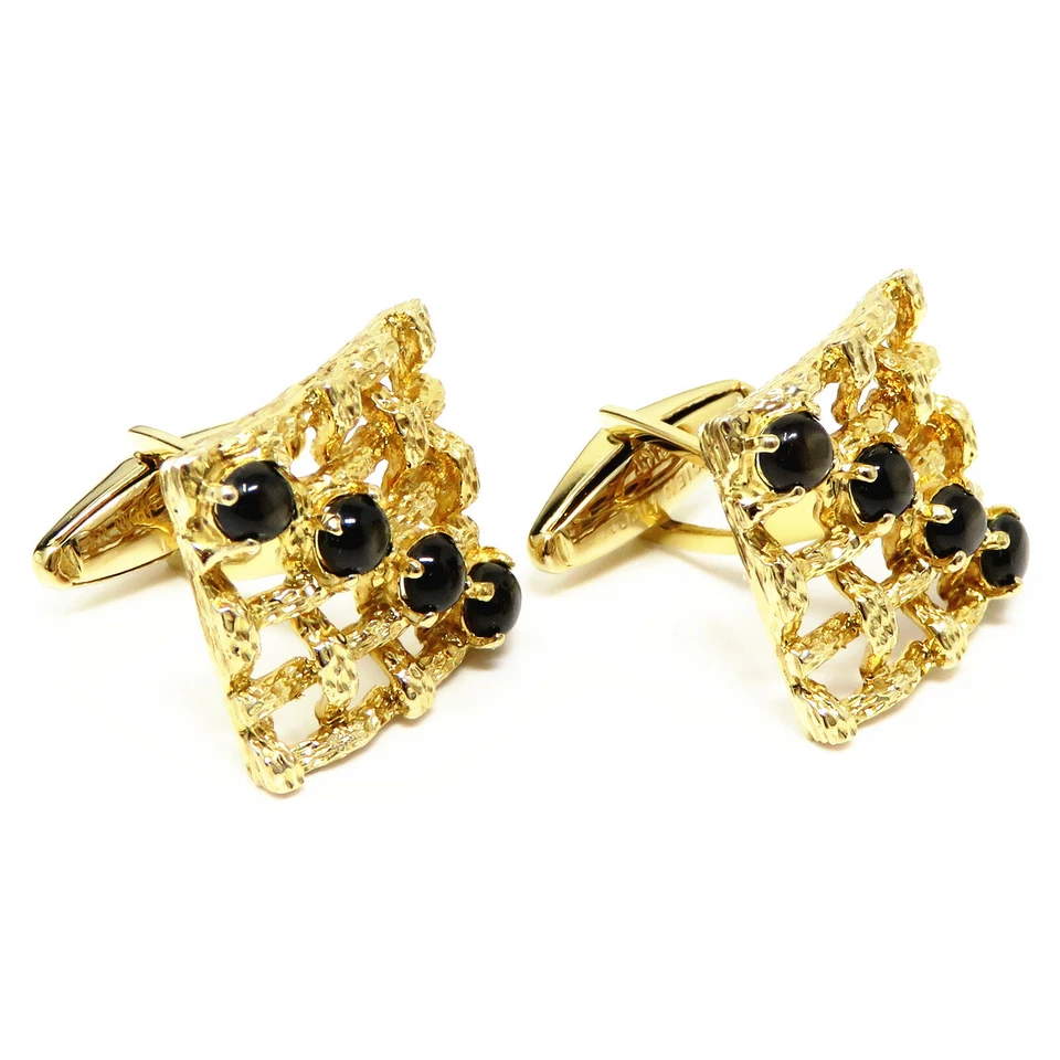 Gemelos NYJEWEL Lucien Piccard oro amarillo 14k estrella negra zafiro grandes a cuadros Foto 2 de 4