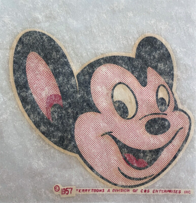 Vintage Mighty Mouse Iron-On Decal 1957 TerryToons CBS Rare Large 4 1/2'' x 4''