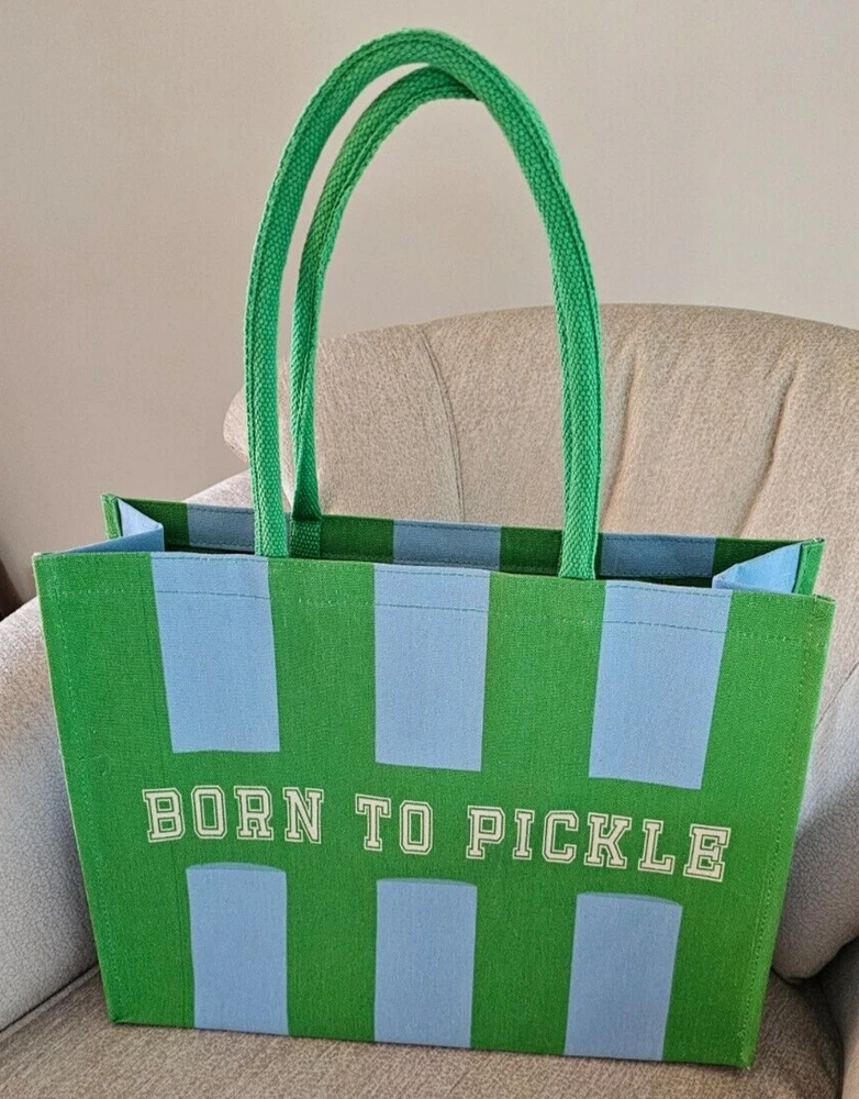 Pickleball, Born To Pickle Canvas Tote Style Gear Bag W/ Straps 18"W x 14"T 6"D