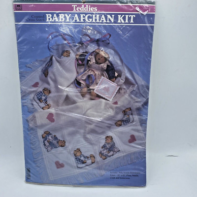 Banar Designs Cross Stitch Baby Afghan Sleeping Teddy BLAF-6 29x45 
