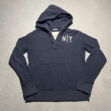 Vintage Y2K Abercrombie New York Hoodie Womens Large Blue Muscle Henley Cotton