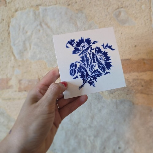 Lot de 3 Anciens Carreaux Faïence Saint Amand Hamage Nord, Décor fleurs bleues - Afbeelding 9 van 11