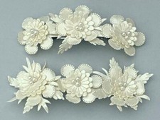 IVORY FAUX LEATHER FLOWER BARRETTE FAUX PEARLS FREE USA SHIPPING