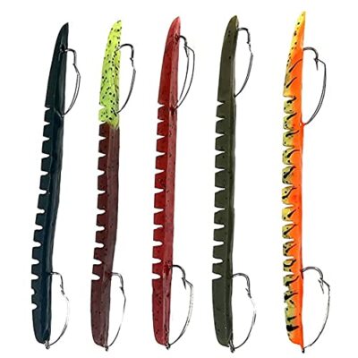 Delong Lures - Fishing Lures, 6'' pre Rigged Weedless Worm Baits, Variety 5 Pack
