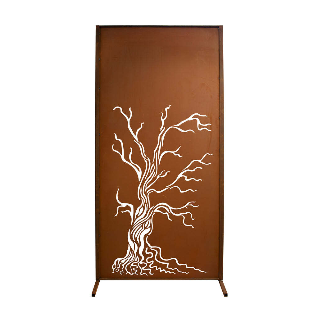 Sichtschutzwand Edelrost - Baum Motiv aus Metall Trennwand Windschutzwand
