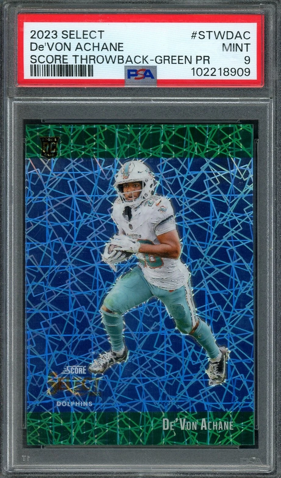De'Von Achane Panini Select Score Select Throwback #STWDAC Green