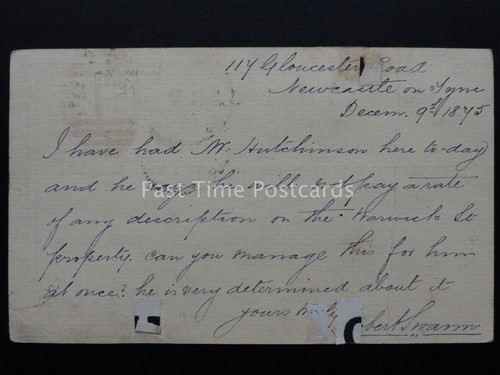 Tyne & Wear: NEWCASTLE ON TYNE DUPLEX (545) 1875 QV 1/2d PP Postal Stationery - Picture 3 of 3