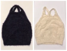 NWT AERIE Sleeveless Fuzzy Crop Top Sz XS-S-M-L-XL Cream and Navy Blue Available