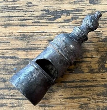 Antique 55mm Round Pewter Brittania Metal Whistle with Fancy Knop Top works well