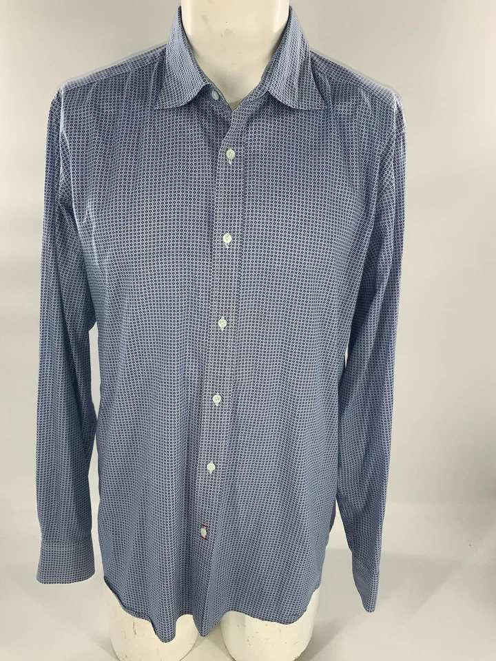 Camisa Paul Taylor Button XL masculina xadrez azul algodão elastano Itália YGI F2-415 - Imagem 2 de 4