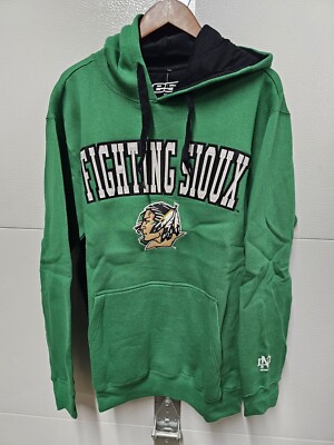 North Dakota LARGE Fighting Sioux UND Kelly Green Hoodie Hooded Sweatshirt mens 